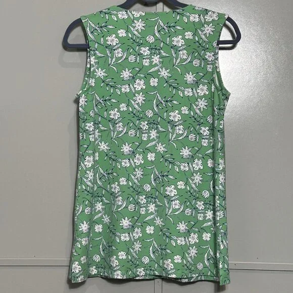 Denim & Company D & Co Floral Perfect Jersey Split V-Neck Tunic Tank Soft Jade S - Picture 2 of 12